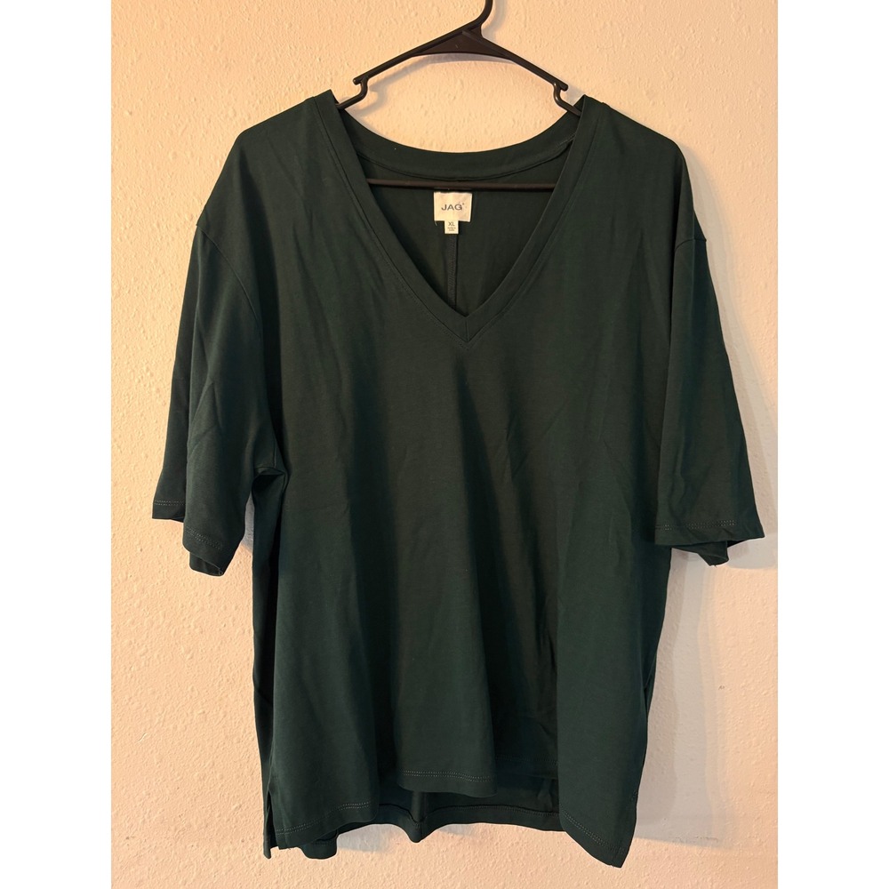 JAG Women Drapey Luxe V-Neck T-Shirt XL Dark Green Cotton Modal